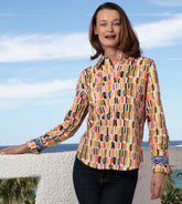 Dizzy-Lizzie Rome Shirt Tops with colorful paint stroke design, lightweight fabric, casual fit, perfect for stylish everyday wear.