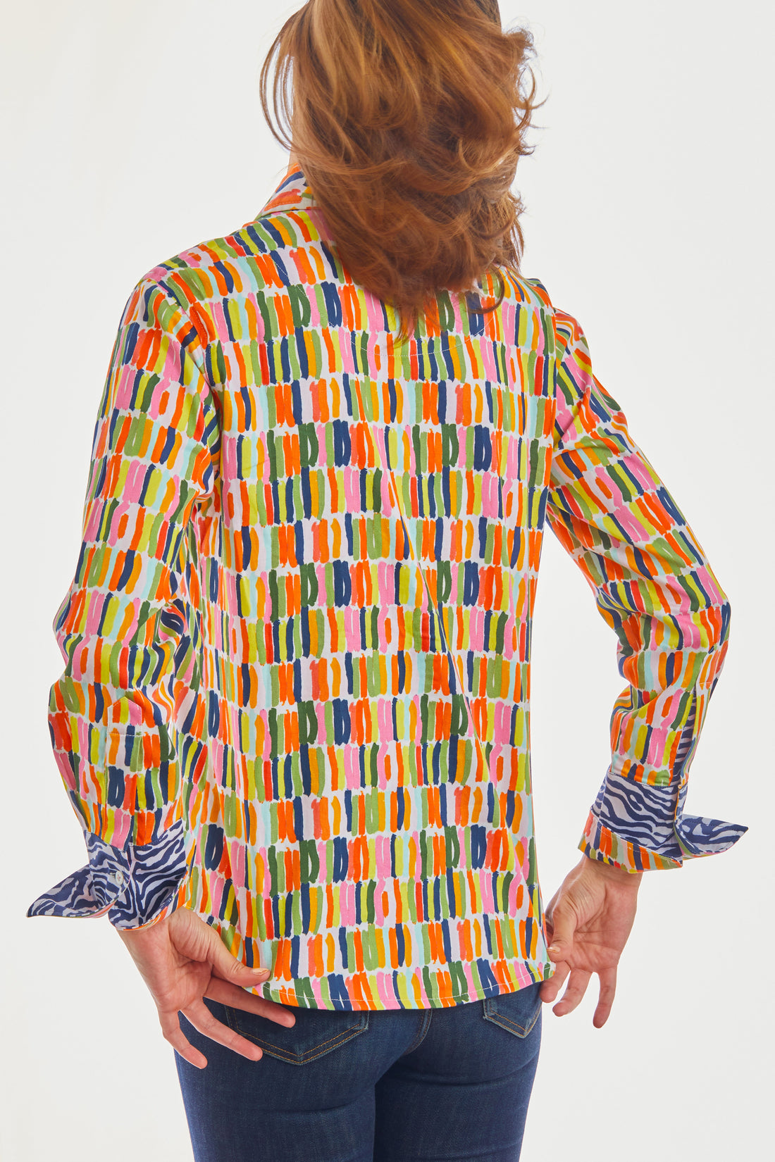 Dizzy-Lizzie Rome Shirt Paint Strokes top in XS with colorful brushstroke design, casual women&
