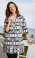 Dizzy-Lizzie Vail Tunic in black and white geometric pattern, lightweight and stylish women&