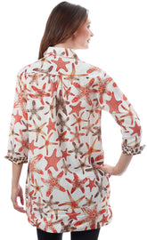 Dizzy-Lizzie Vail Tunic with starfish print, lightweight fabric, and relaxed fit, perfect for casual summer wear.