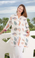 Dizzy-Lizzie Vail Tunic in multi-colored seashells print, lightweight voile fabric, casual sleeveless tunic for summer wear