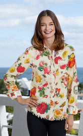 Dizzy-Lizzie Cape Cod Tunic with botanical print, lightweight fabric, and relaxed fit, perfect for casual wear.