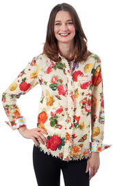 Dizzy-Lizzie Cape Cod Tunic with botanical print, lightweight fabric, and relaxed fit, perfect for casual wear.