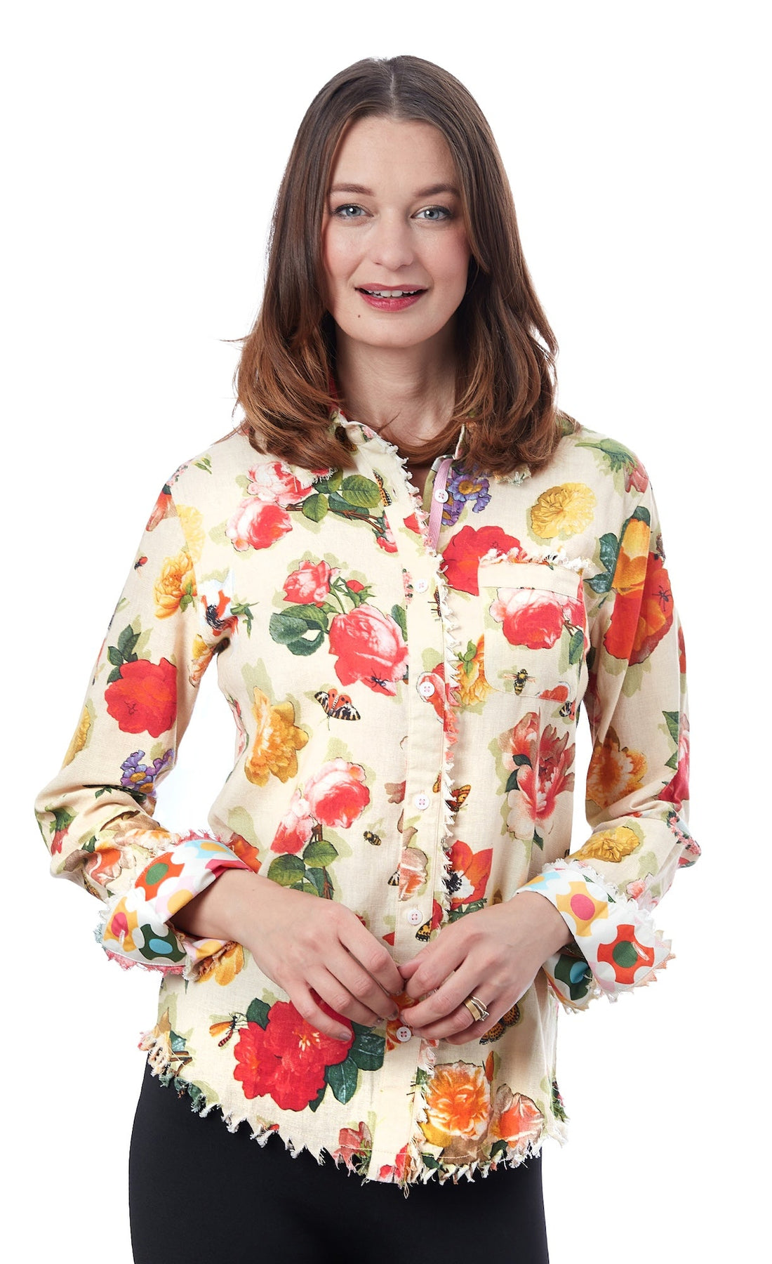 Dizzy-Lizzie Cape Cod Botanical Print Tunic in XS, featuring a vibrant floral pattern and relaxed fit, perfect for casual wear.