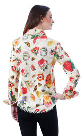 Dizzy-Lizzie Cape Cod Tunic with botanical print, lightweight fabric, and relaxed fit, perfect for casual wear.