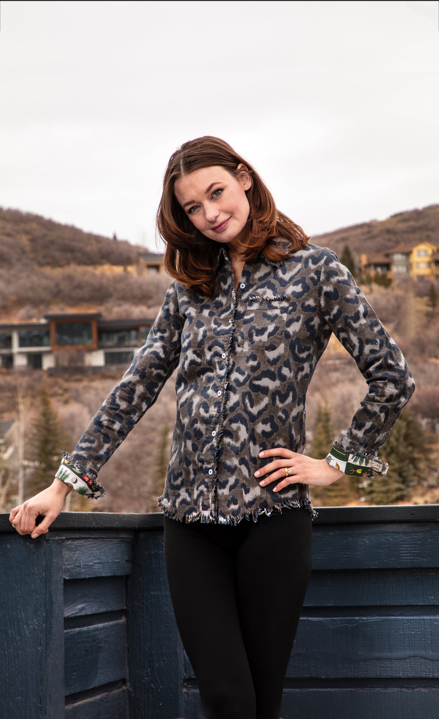 Dizzy-Lizzie Cape Cod Leopard Camo Print tunic featuring a stylish leopard and camouflage pattern on lightweight fabric
