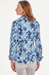 Dizzy-Lizzie Cape Cod Tunic in blues with watercolor print, lightweight fabric, and relaxed fit, perfect for casual wear.