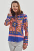 Navy and pink Cape Cod Tunic by Dizzy-Lizzie featuring gold accents, displayed on a mannequin with a flowy, lightweight fabric.