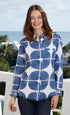 Navy and white palm frond print Cape Cod Tunic by Dizzy-Lizzie, featuring a relaxed fit and casual summer style.