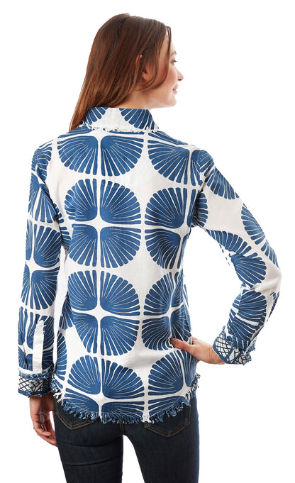 Navy and white palm fronds Cape Cod Tunic by Dizzy-Lizzie, featuring a relaxed fit and tropical-inspired design.