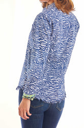 Navy zebra stripe Cape Cod Tunic by Dizzy-Lizzie, lightweight casual top with relaxed fit and stylish animal print design.