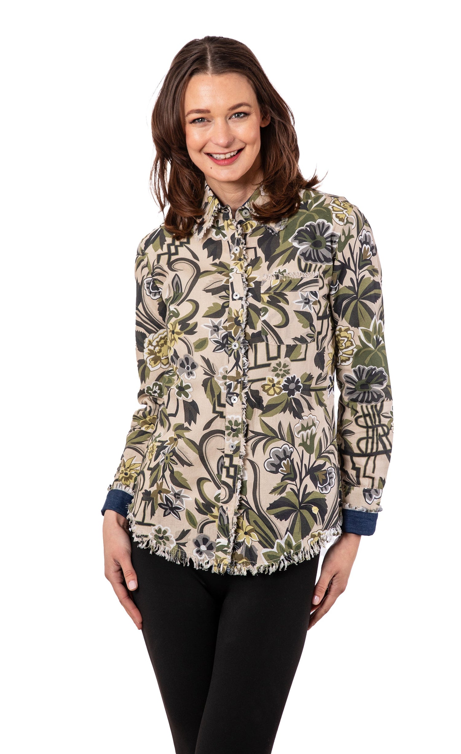 Dizzy-Lizzie Cape Cod Tunic with neutral tapestry print, made of cotton linen fabric, casual and comfortable for everyday wear.