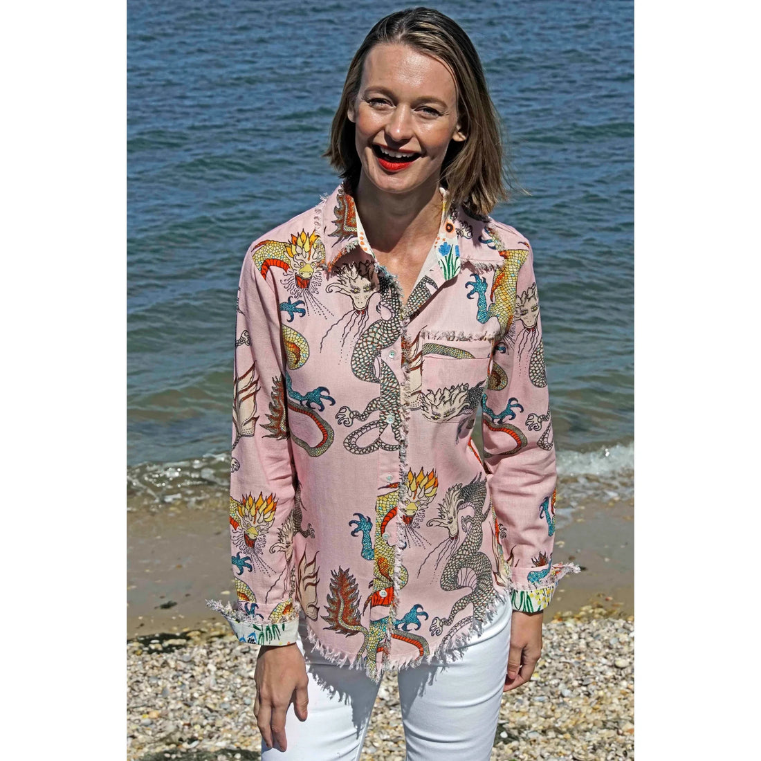 Pink ground dragons print Cape Cod Tunic by Dizzy-Lizzie, casual women&