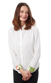 Dizzy-Lizzie Chesapeake Hi-Lo Tunic with swimmers print, lightweight casual sleeveless tunic for women, front and back view.
