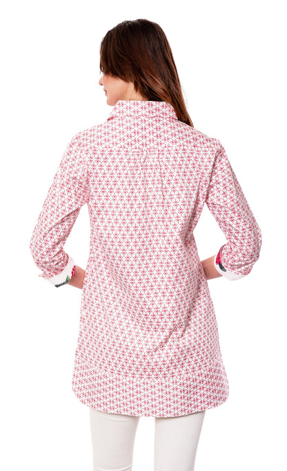 Pink Palms print Vail Tunic by Dizzy-Lizzie featuring a lightweight mini tunic design with floral pattern and relaxed fit.