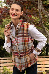 Dizzy-Lizzie Rosey Vest in Multi Plaid, size extra small, featuring a stylish plaid pattern and sleeveless design.