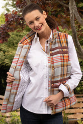 Dizzy-Lizzie Rosey Vest in multi plaid, lightweight sleeveless vest with a stylish pattern, perfect for layering.