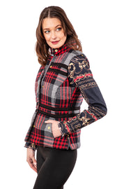 Dizzy-Lizzie Rosey Vest in grey plaid flannel, sleeveless vest with a soft, cozy fabric and classic plaid pattern.