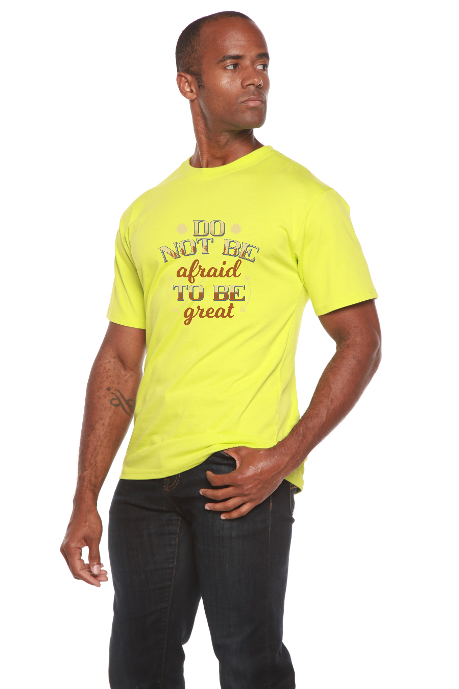 Mens printed T-shirt by Spun Bamboo featuring bamboo viscose and organic cotton fabric with a graphic design on the front.