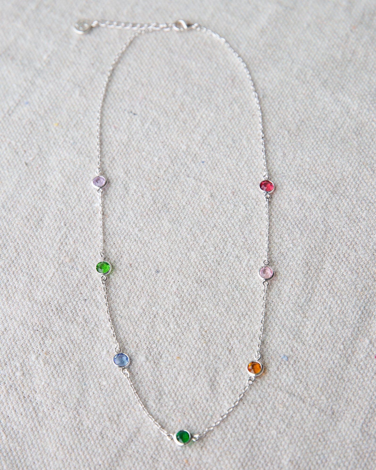 Silver Pop of Color Necklace by Downeast featuring vibrant, colorful beads on a sleek silver chain.