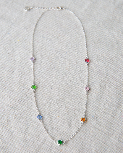 Silver Pop of Color Necklace by Downeast featuring vibrant, colorful beads on a sleek silver chain.