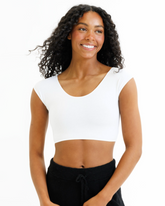 Light grey Downeast Demi Tee displayed flat with short sleeves and a crew neckline, showcasing its casual, comfortable style.