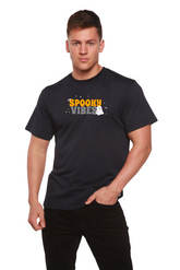 Mens Spooky Vibes bamboo viscose organic cotton short sleeve printed T-shirt by Spun Bamboo with spooky-themed design.