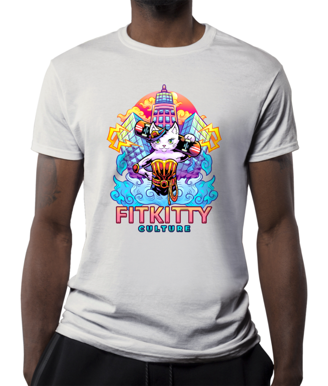 Black Fitkitty Baddie Kitty T-shirt with graphic print, casual fit, and short sleeves from Fitkitty Culture Athleisure Wear.
