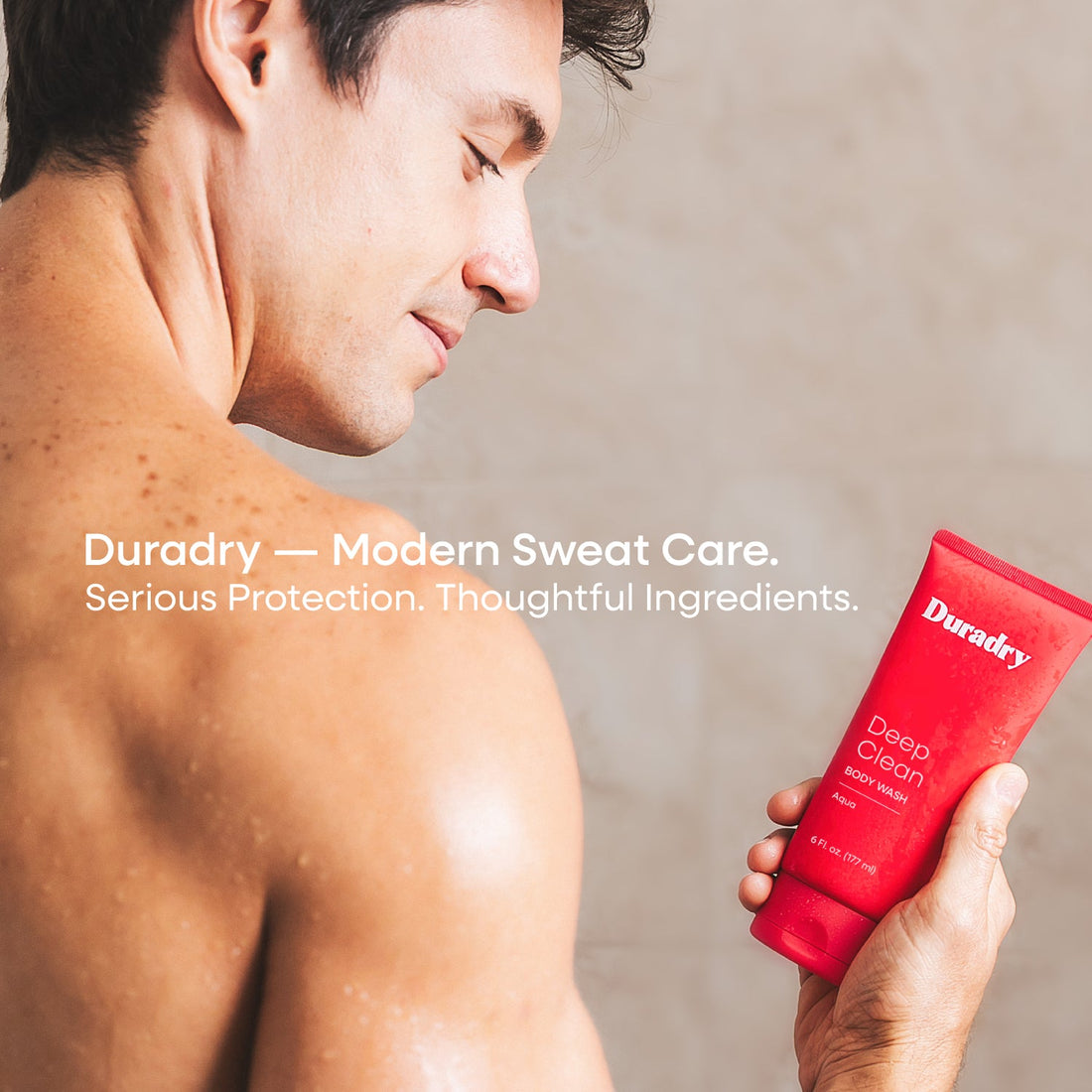 Duradry Body Wash Duo featuring two deep cleanser bottles with pump dispensers, designed for thorough skin cleansing.
