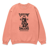 Yūjin Clothing Dream Big Cat sweatshirt showcasing a plush fabric with a large cat graphic and inspiring, motivational text.