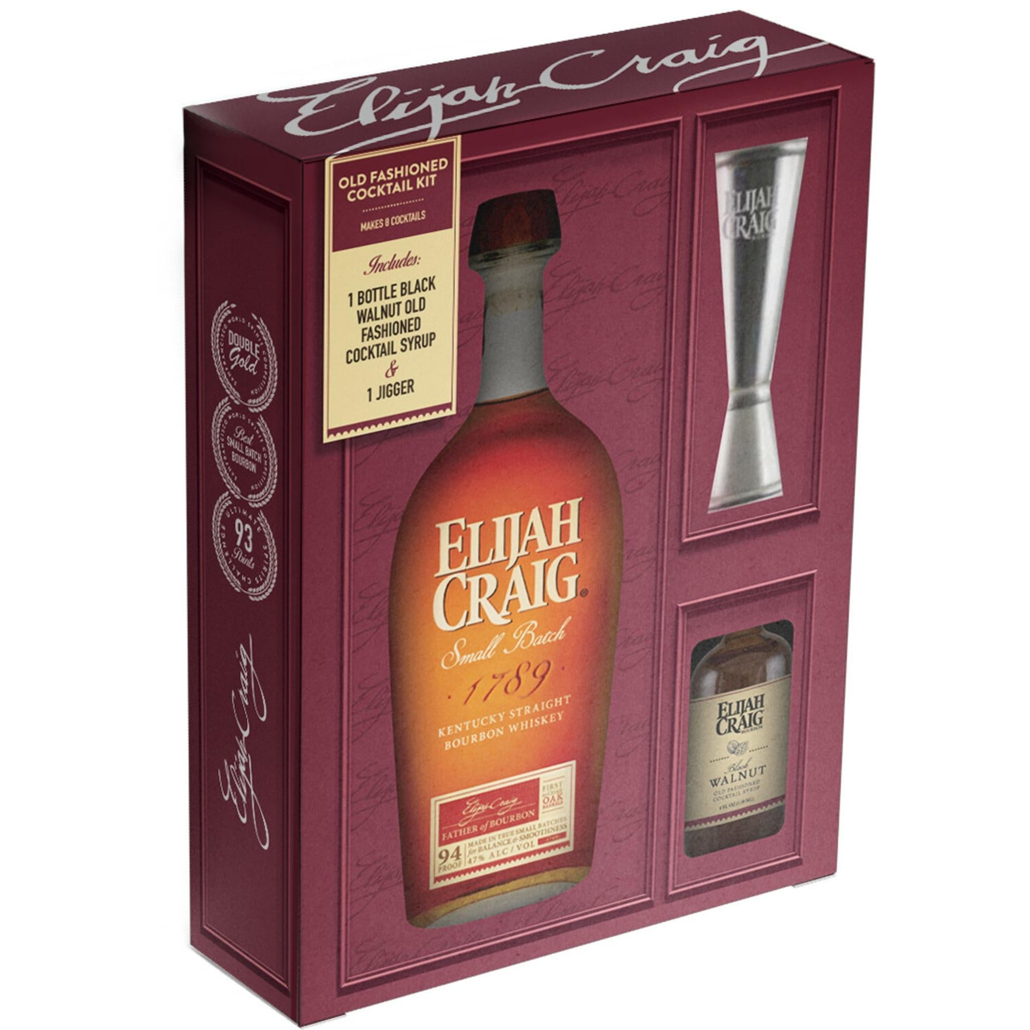 Elijah Craig Straight Bourbon Small Batch  W/ Jigger & Gent's Old Fashioned Cockail Syrup