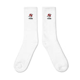 Japanese Clouds socks by Yūjin Clothing featuring a soft fabric with cloud patterns in blue and white for a stylish, comfortable look.