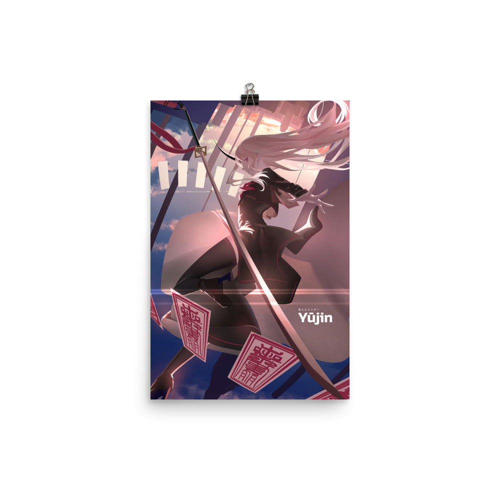 Colorful Magic Girl poster from Yūjin Clothing featuring vibrant anime-inspired artwork displayed on a flat surface.