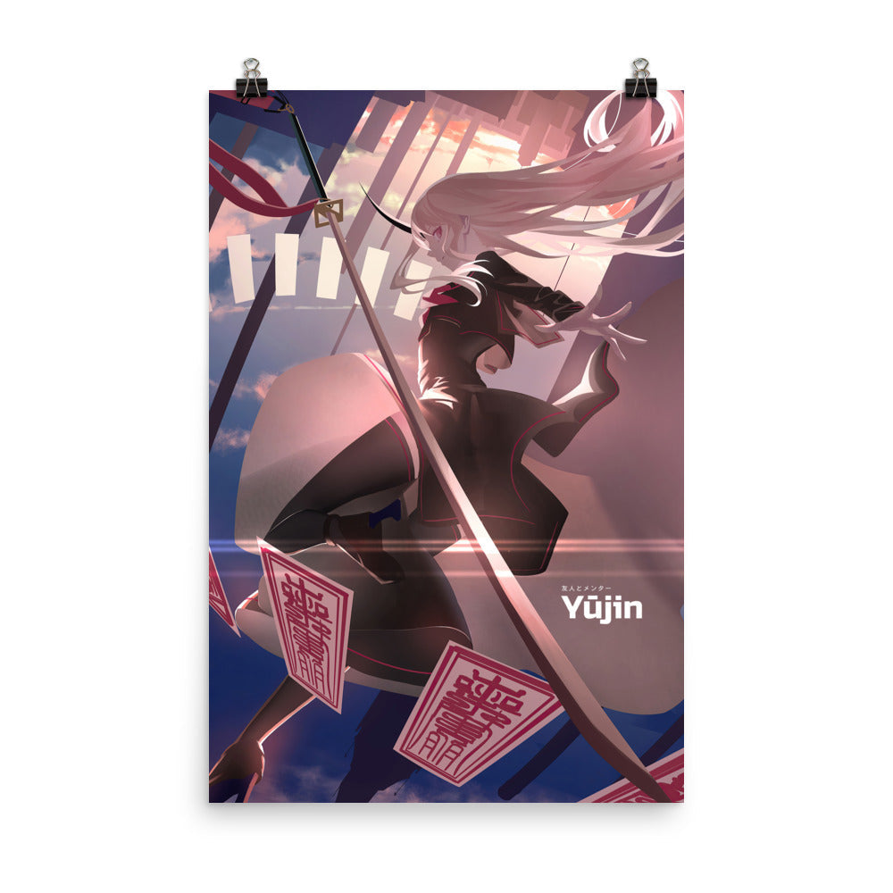 Vivid Magic Girl poster featuring colorful fantasy artwork, displayed on a wall, by Yūjin Clothing.
