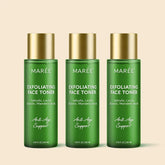 Maree Daily Glow Exfoliating Toner bottle with clear liquid and label, designed for gentle skin exfoliation and brightening.