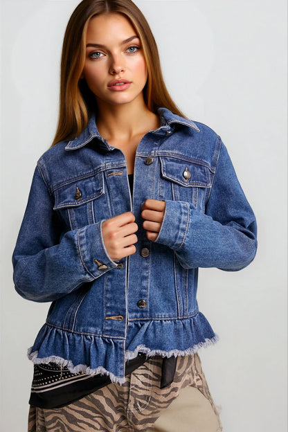 Ruffled Hem Denim Jacket