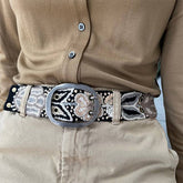 Black Wildroot Artisan embroidered belt from Fitkitty Culture accessories line, featuring intricate embroidery and sturdy design.