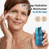 Blue jar of Maree Deep Moisture Collagen Face Cream showing smooth cream texture in a natural setting.