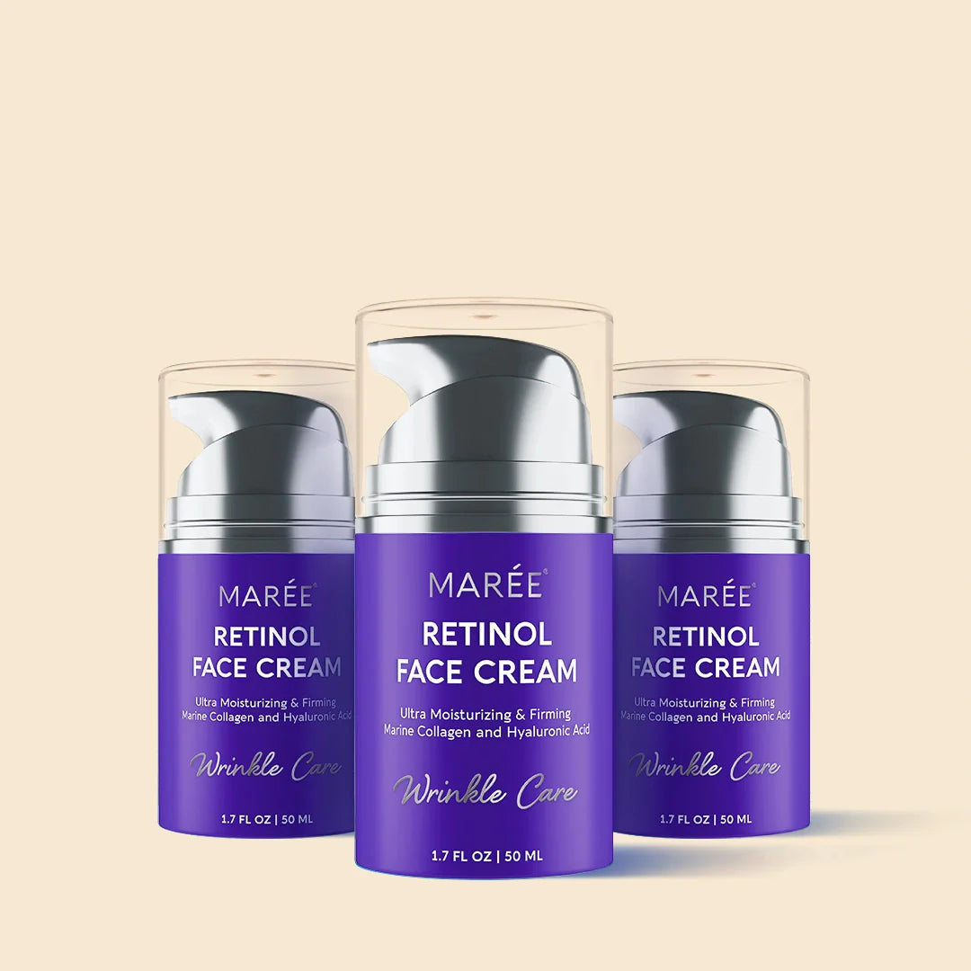 Maree Retinol Lifting &amp; Firming Face Cream jar with cream inside, designed for anti-aging and skin tightening.