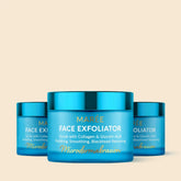 Maree face polishing scrub and exfoliator with natural ingredients, showing a close-up of the textured, creamy product in a jar.