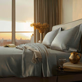 Italic Luxe Australian Sateen Pillowcase Set for bed, featuring smooth, silky fabric and elegant design in a cozy home bedroom setting.