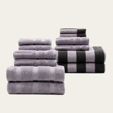 Family set of Italic Capri Australian Cotton Bath Towels, soft and plush for home use, displayed in a cozy bathroom setting.