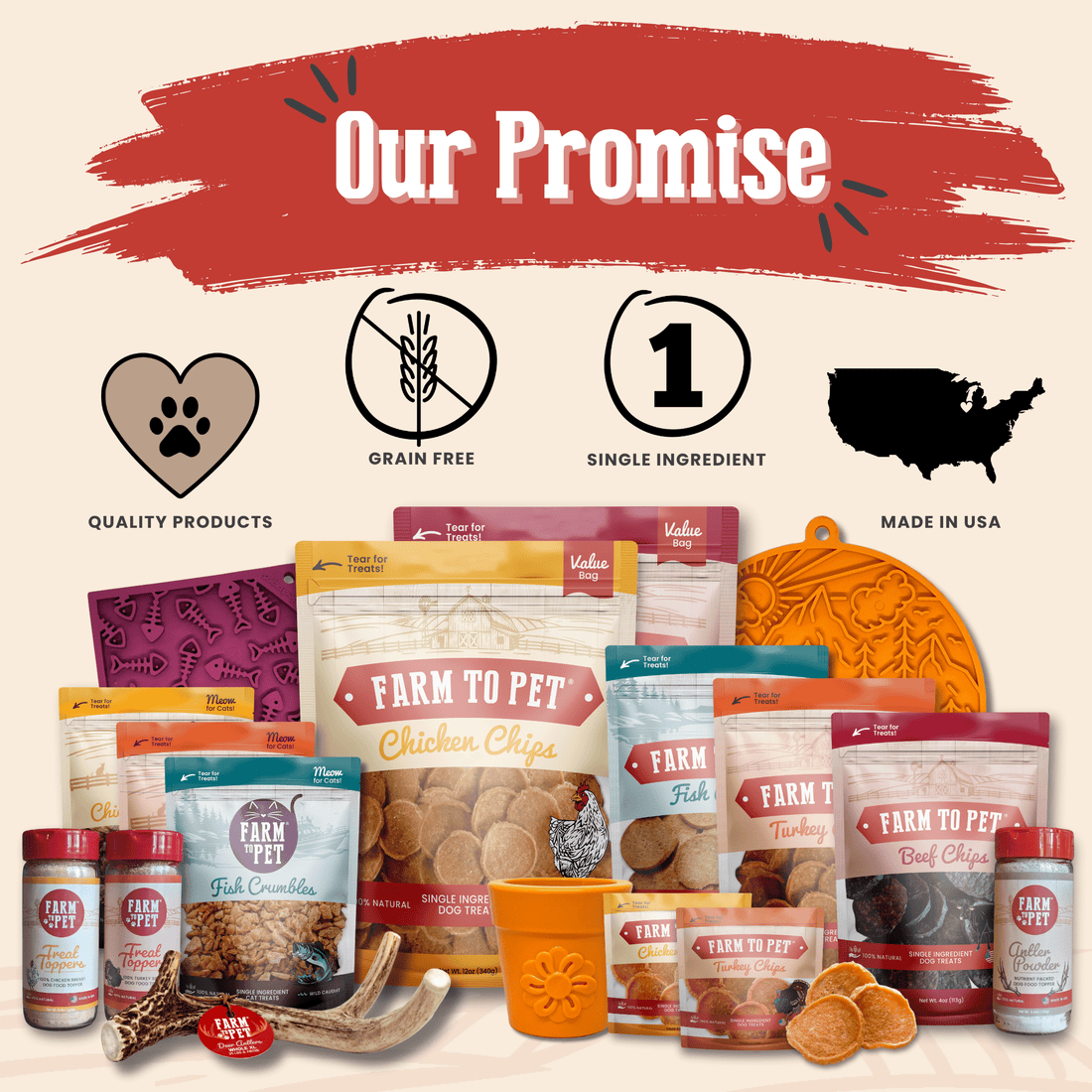 Farm To Pet turkey and chicken chip dog treats duo, nutrient-rich single-ingredient poultry treats in a 4oz package.