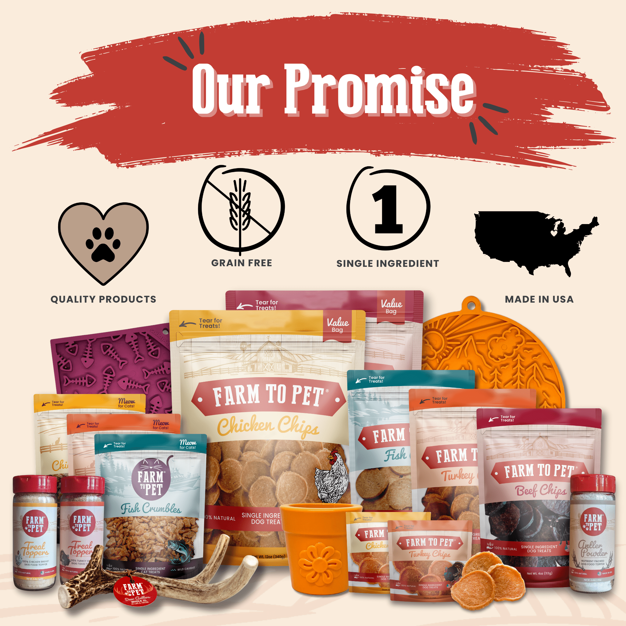 Farm To Pet turkey and chicken chip dog treats duo, nutrient-rich single-ingredient poultry treats in a 4oz package.