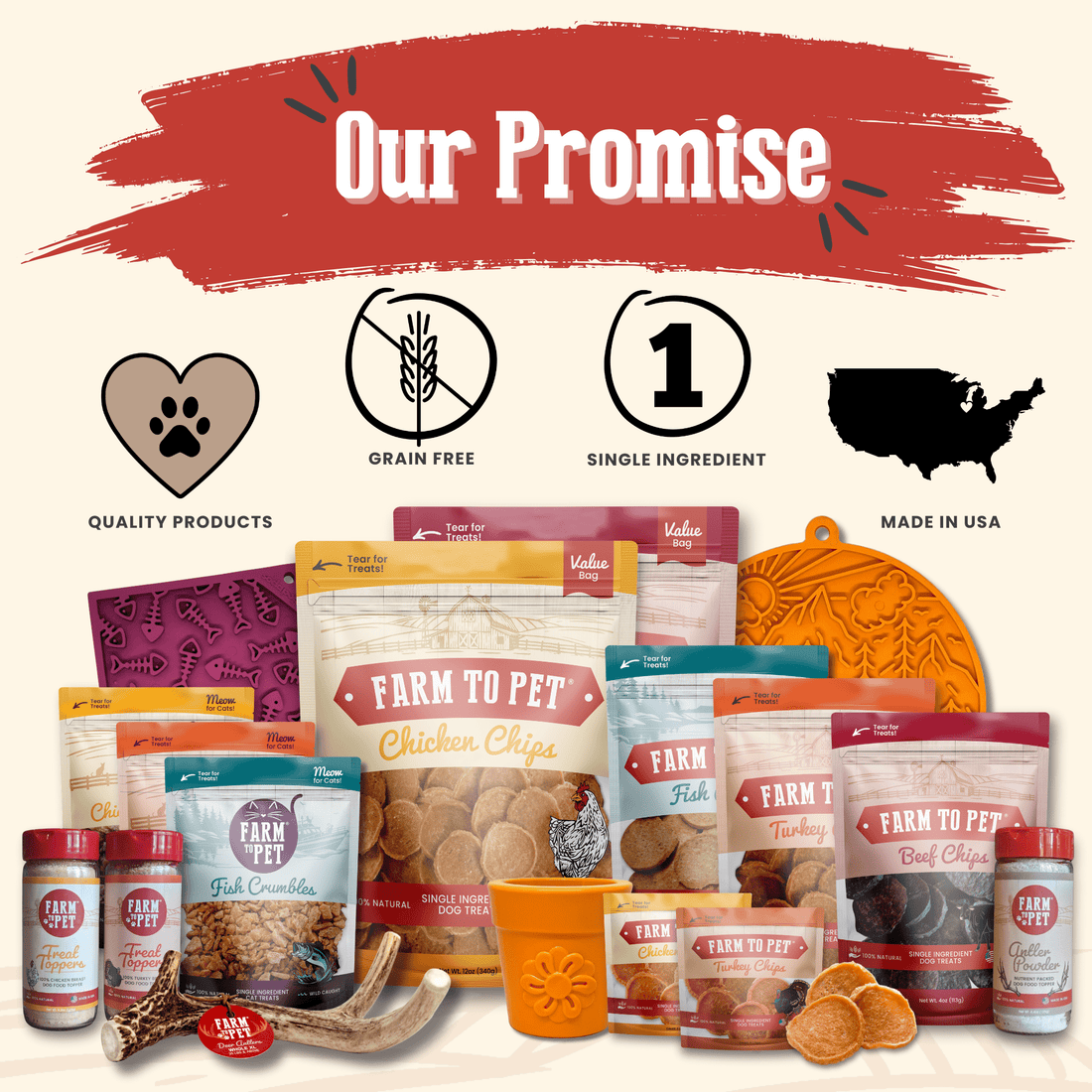 Farm To Pet chicken chips for dogs, all-natural single-ingredient dog treats in a 4oz bag, crispy chicken snack for pets.