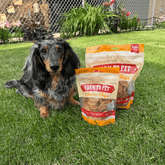 Farm To Pet chicken chips for dogs, all-natural single-ingredient dog treats in a 4oz bag, showing crispy chicken chip treats.