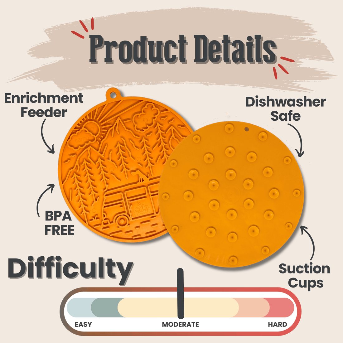 Orange Farm To Pet dog lick mat with suction cups for easy attachment and engaging pet treat dispensing.