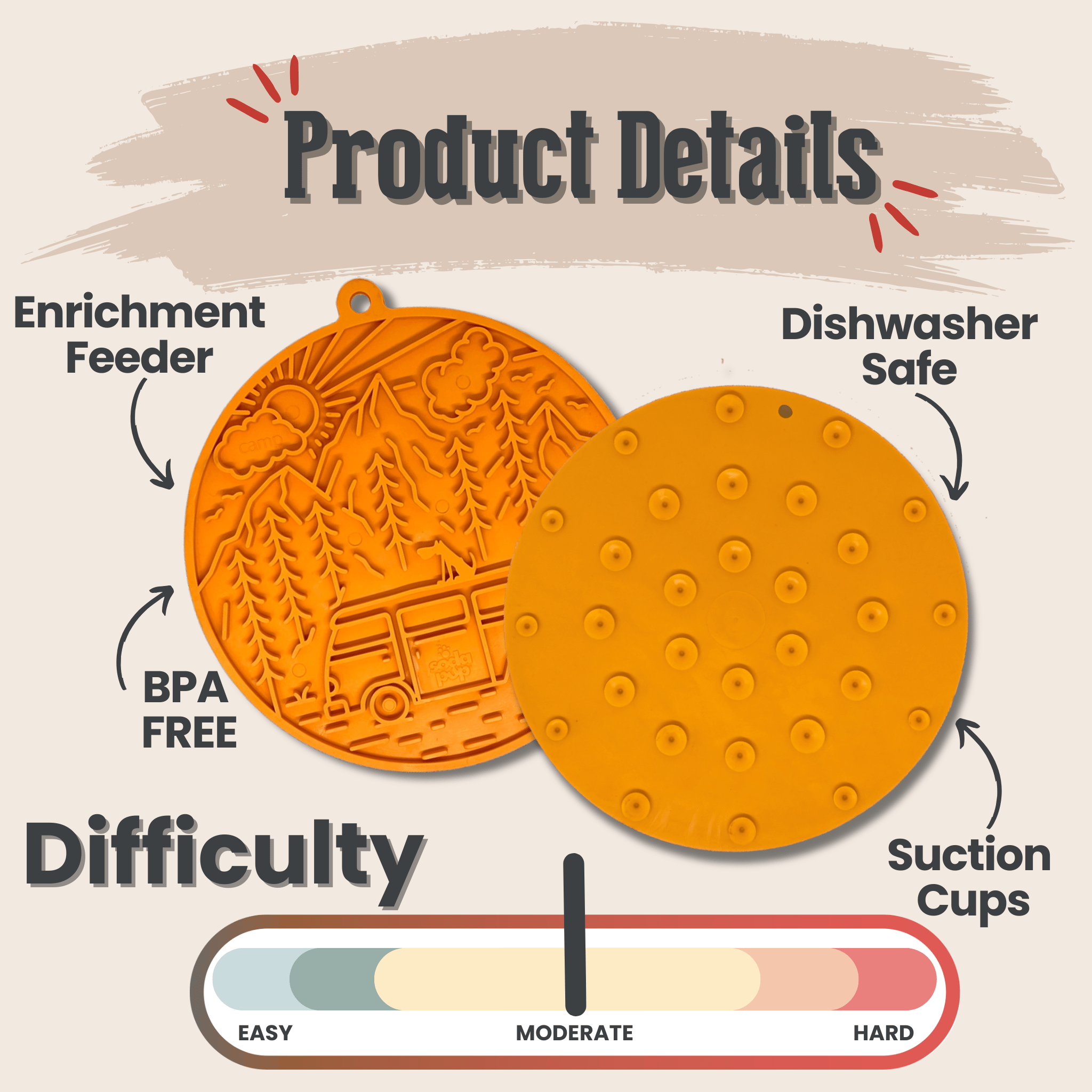Orange Farm To Pet dog lick mat with suction cups for easy attachment and engaging pet treat dispensing.