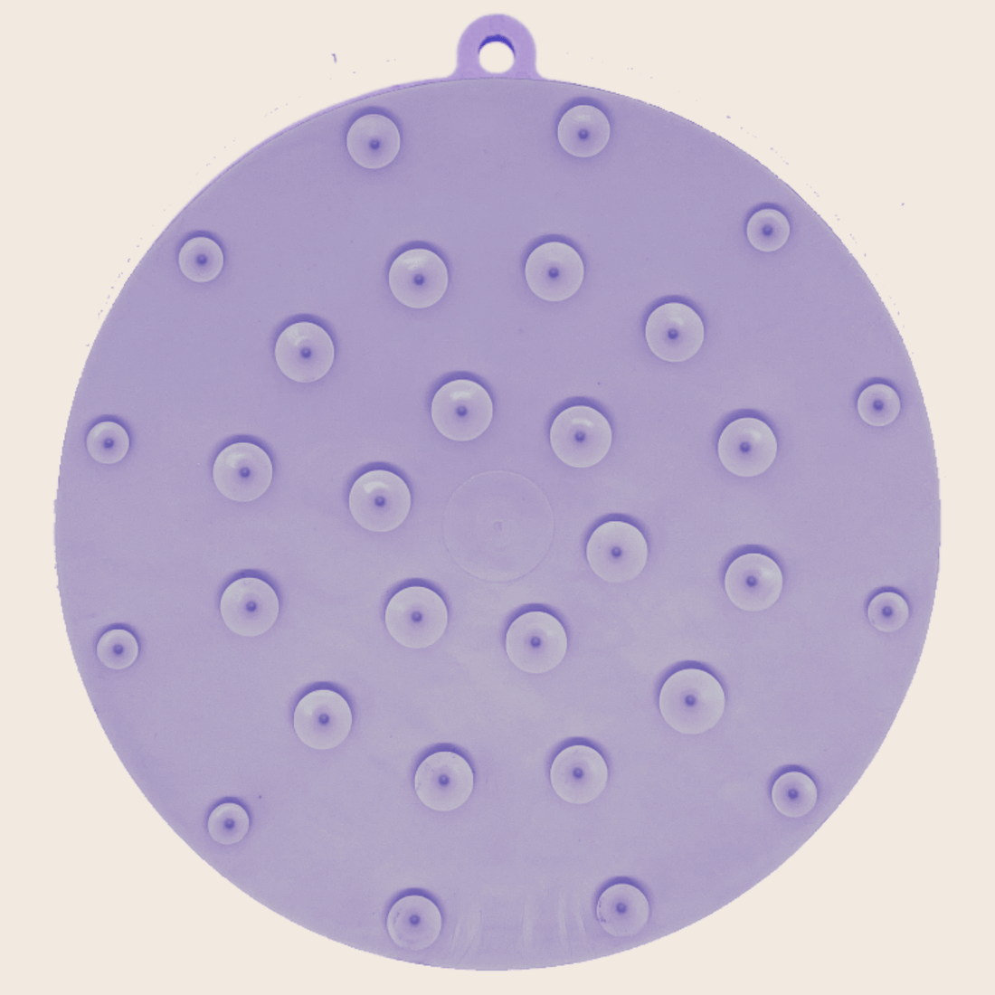 Purple Farm To Pet round dog lick mat with suction cups, designed for dogs to lick and chew safely.
