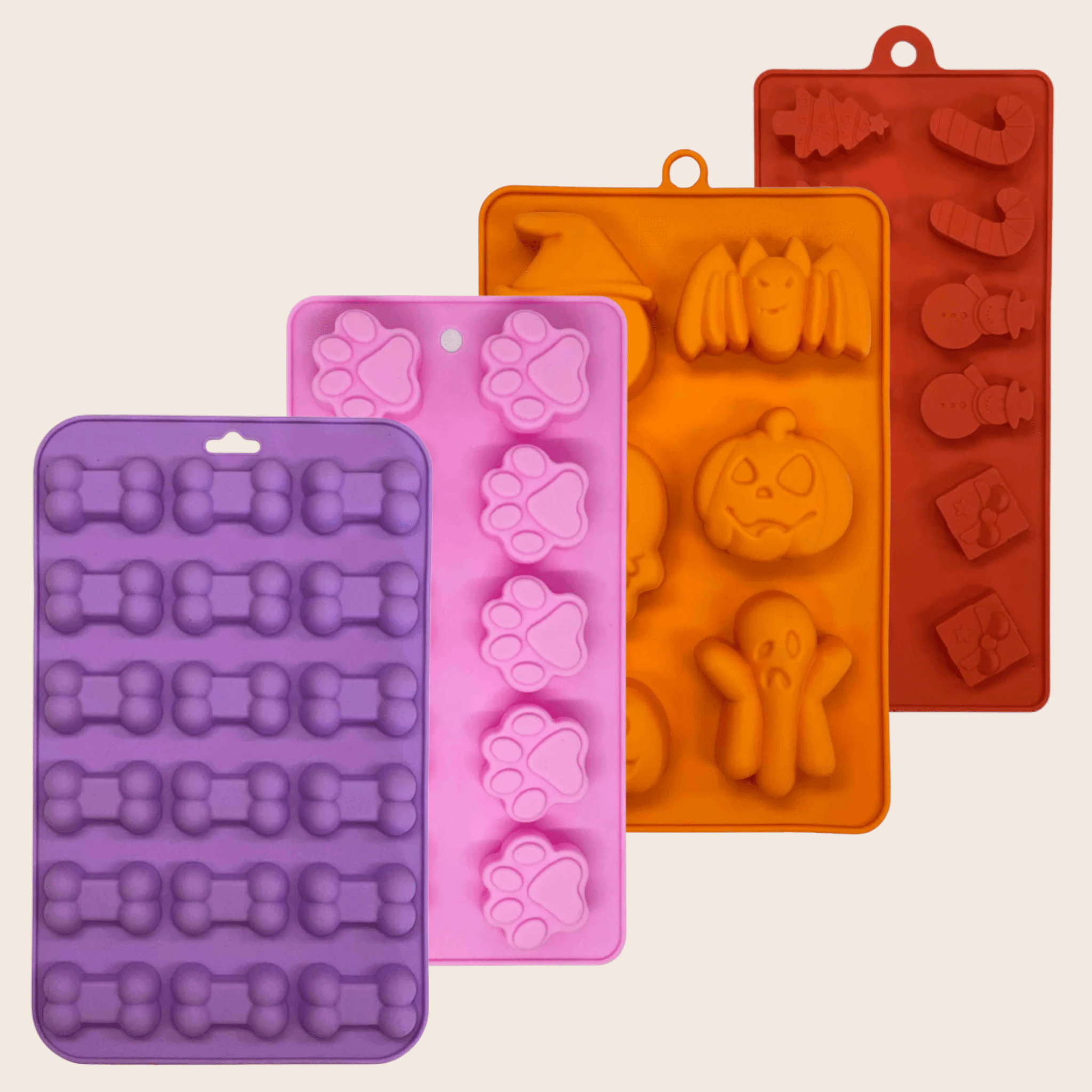 Farm To Pet pet treat molds in various shapes, silicone mold for making homemade pet treats, flexible and durable.